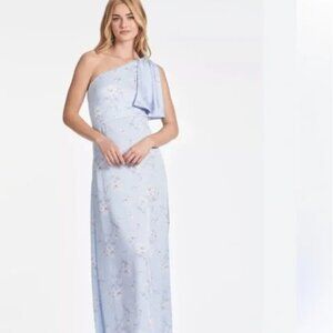 NWT Sachin + Babi Chelsea Satin Gown Carolina Wildflowers One Shoulder Bow sz 14